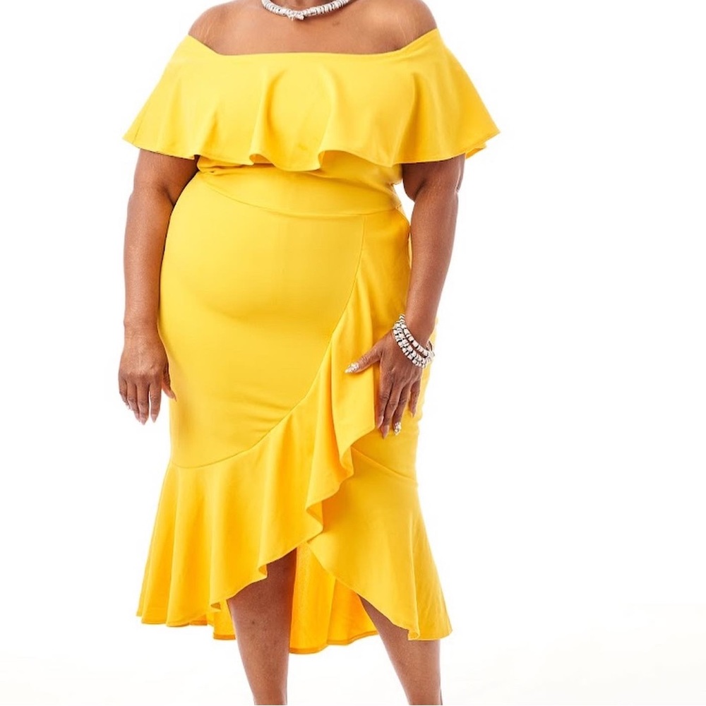 Yellow body con dress